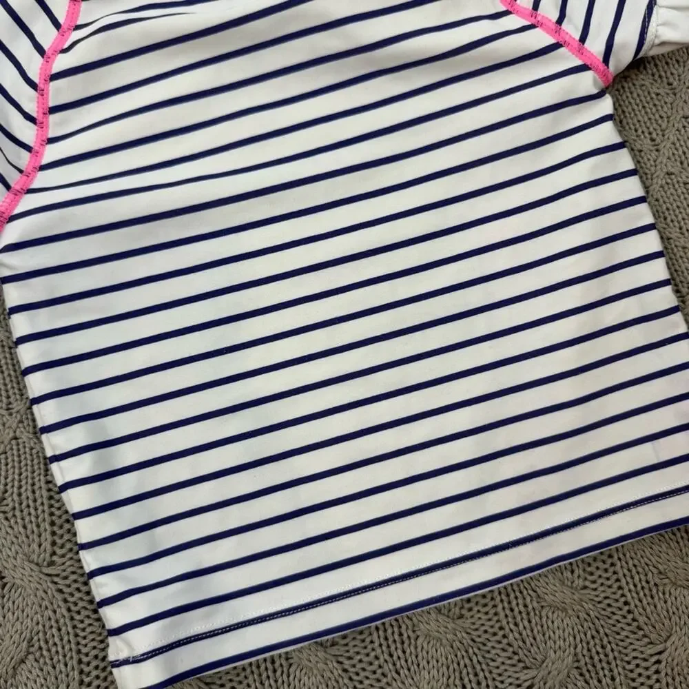 Janie and Jack Striped Kids Swim Top Rash Guard with Pink Accents ~ 4